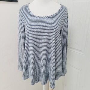 Soft Surroundings Striped Knit Top Long Sleeve Sweater Blue Gray Petite Large